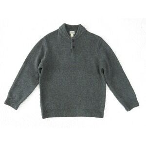 LL Bean Classic Henley Ragg Wool Lambswool Sweater Mens XL Charcoal Gray
